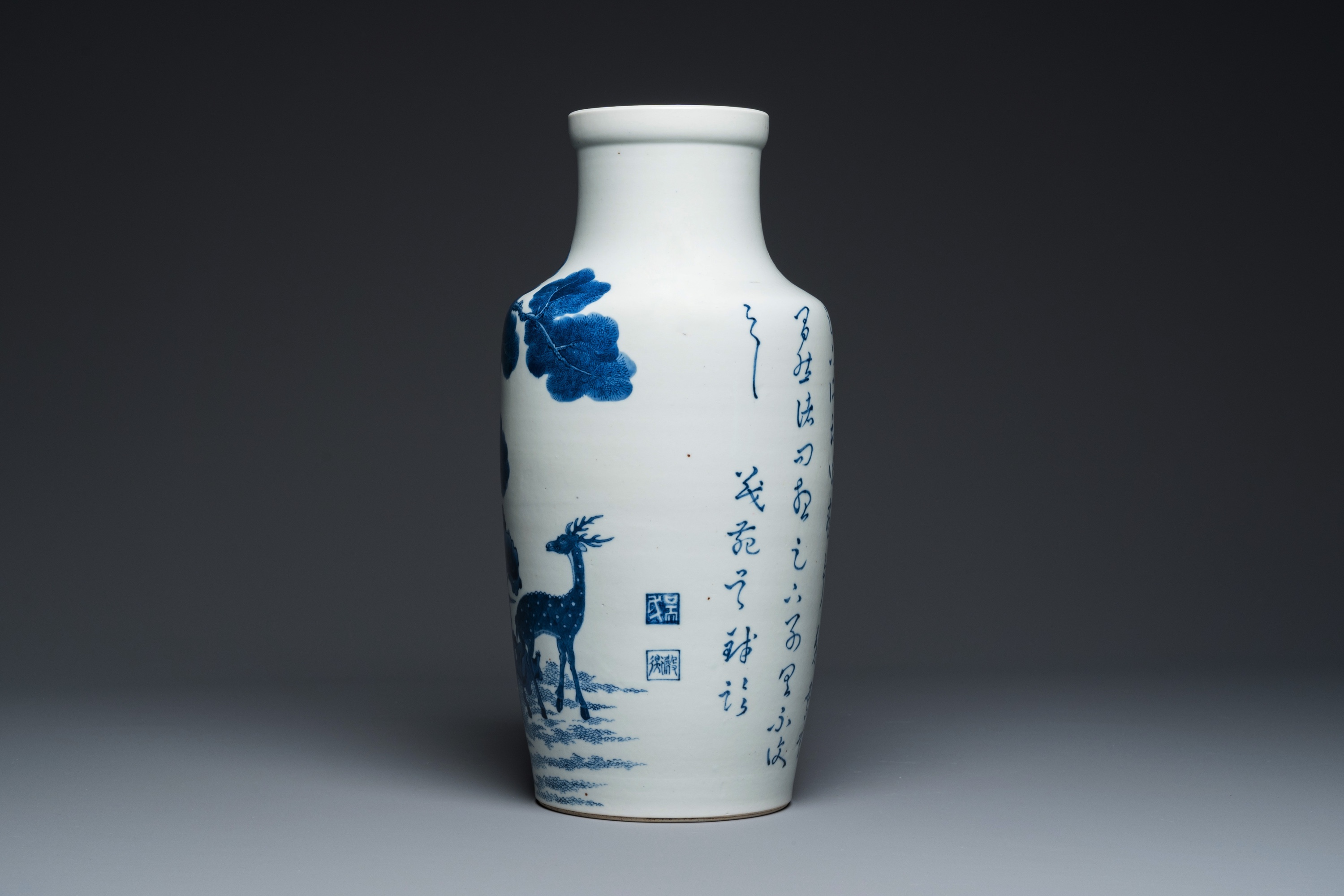 A Chinese blue and white 'deer and crane' vase, Tao Cheng Tang é™¶æˆå ‚ mark, 18/19th C. - Image 2 of 7