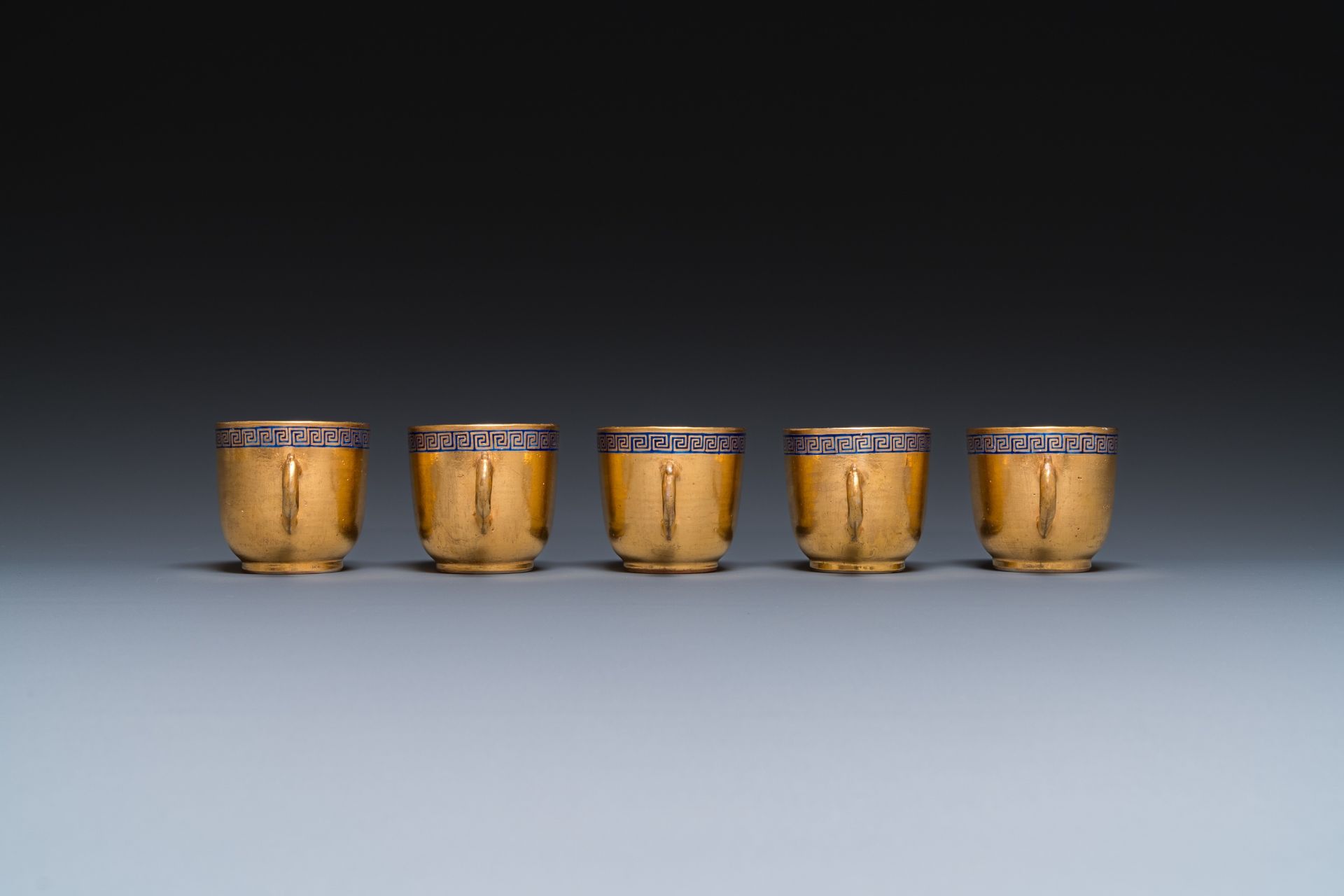 Ten rare Chinese PM-monogrammed gilt-ground cups and saucers, Yongzheng/Qianlong - Image 7 of 17