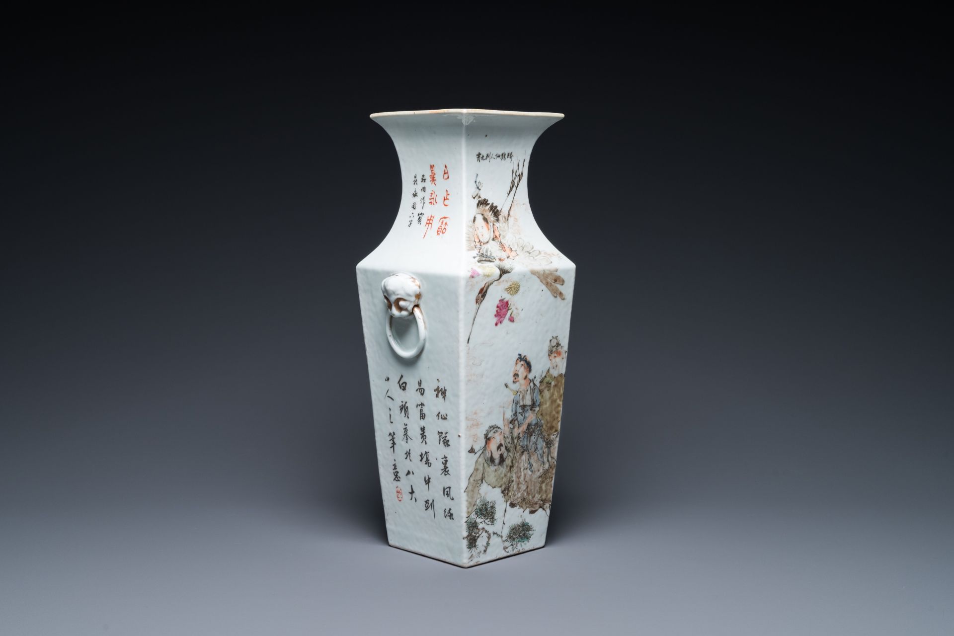 A Chinese square qianjiang cai vase, signed Ma Qingyun é¦¬æ…¶é›², dated 1914 - Bild 6 aus 6