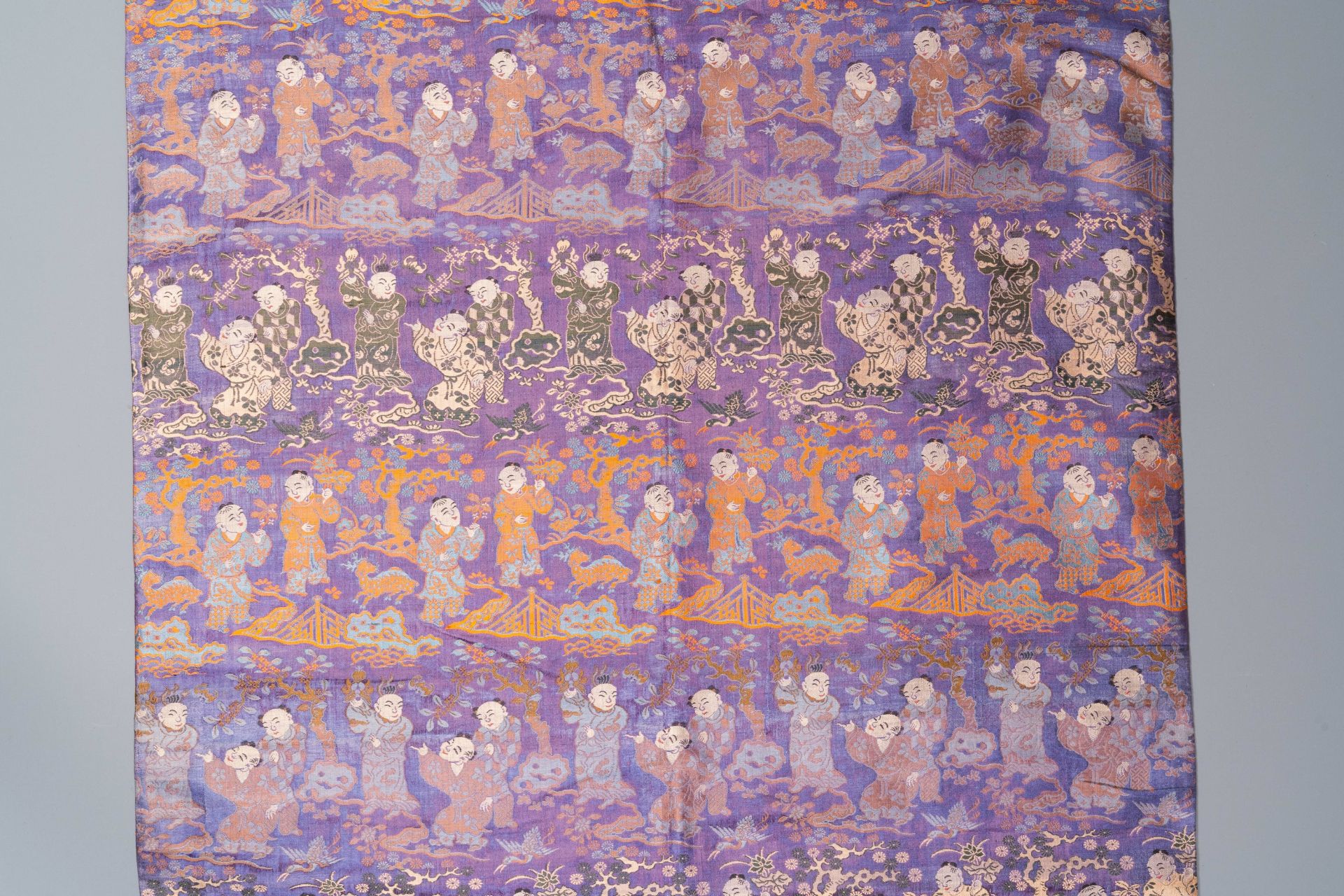 Five Chinese embroidered silk panels, 19th C. - Image 7 of 9