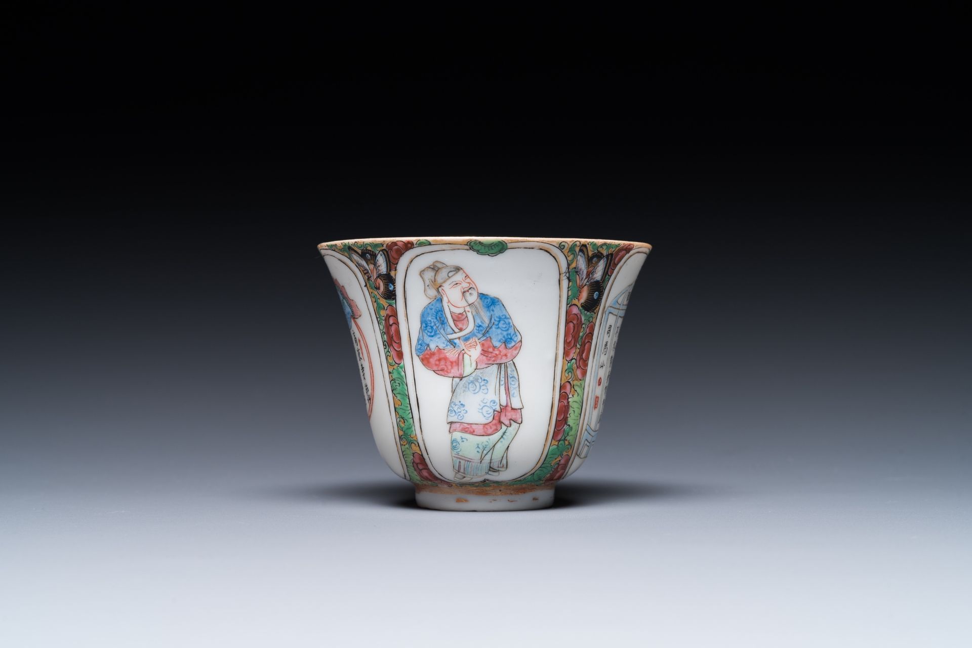 A Chinese Canton famille rose 'Wu Shuang Pu' cup and saucer and a tureen and cover, 19th C. - Image 5 of 10