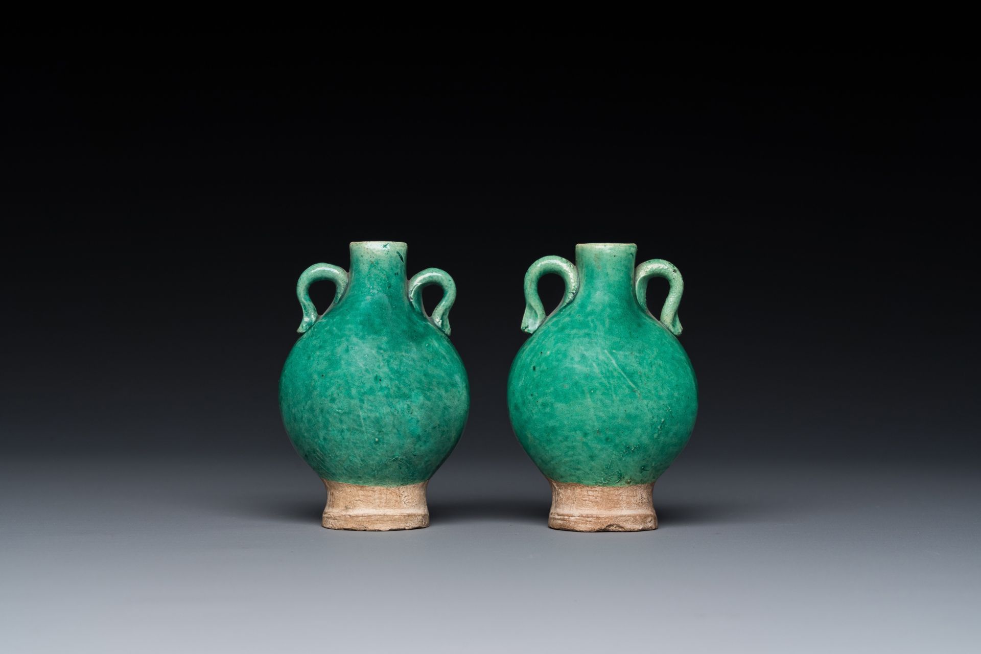 A pair of Chinese green-glazed miniature vases, Ming - Image 3 of 6