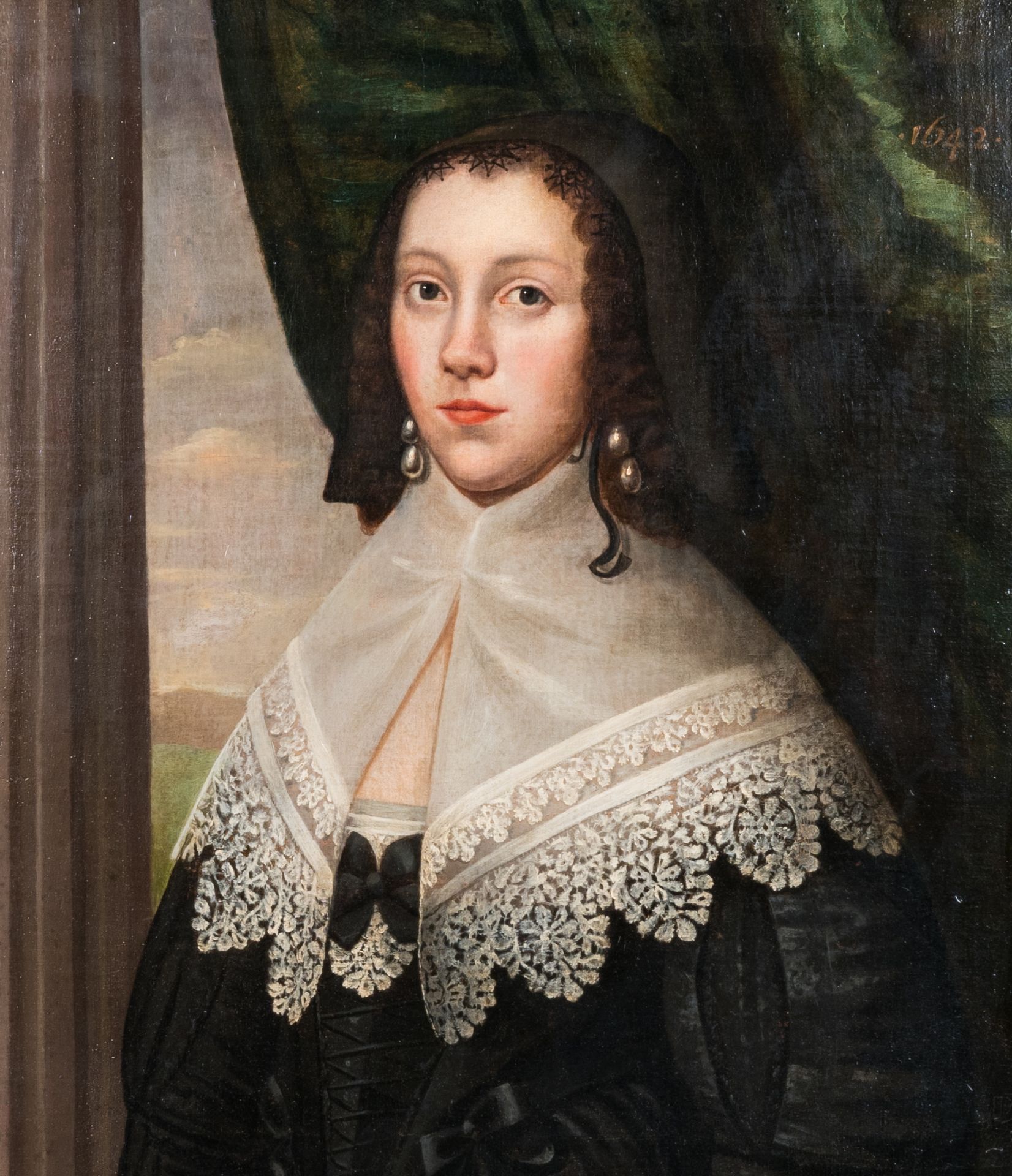 Dutch school: Portrait of a young woman with lace collar, oil on canvas, dated 1642 - Bild 7 aus 7