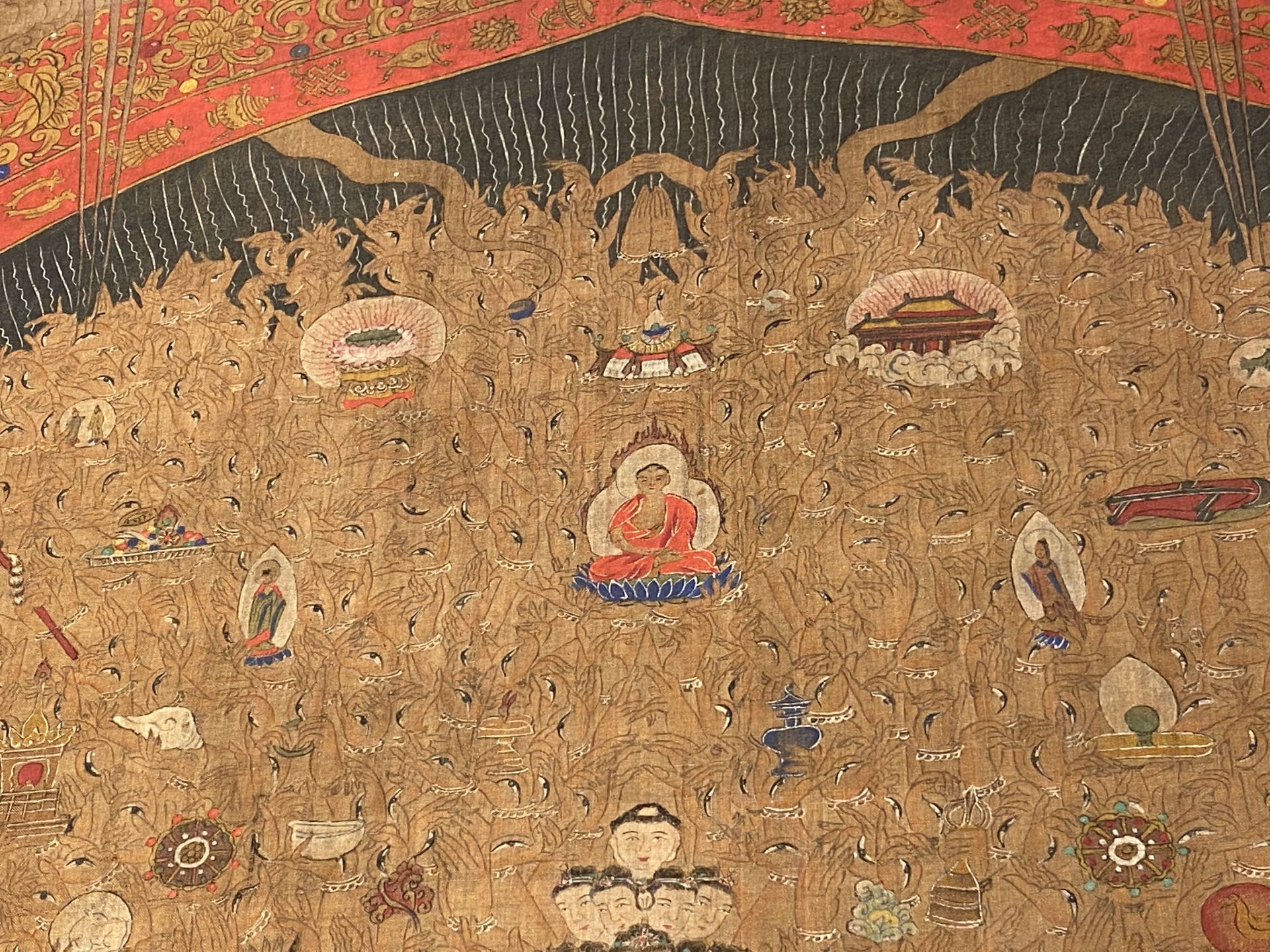 Chinese school: 'The 33-headed Avalokitesvara', ink and colour on silk, 19/20th C. - Image 18 of 72