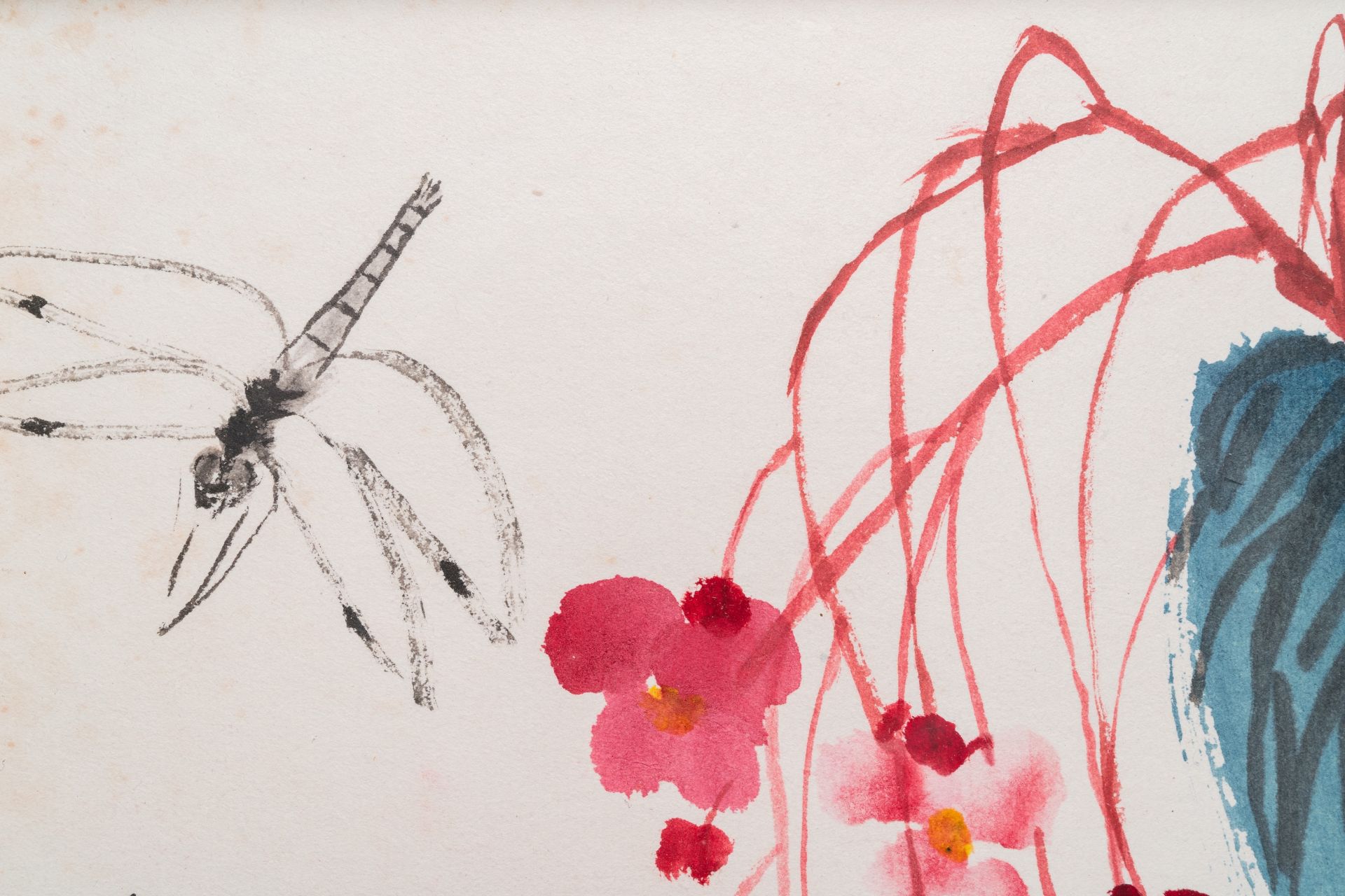 Lou Shibai å©å¸«ç™½ (1918-2010): 'Dragonfly and flowers' and Qi Gong å•ŸåŠŸ (1912-2005): 'Calligrap - Image 5 of 10