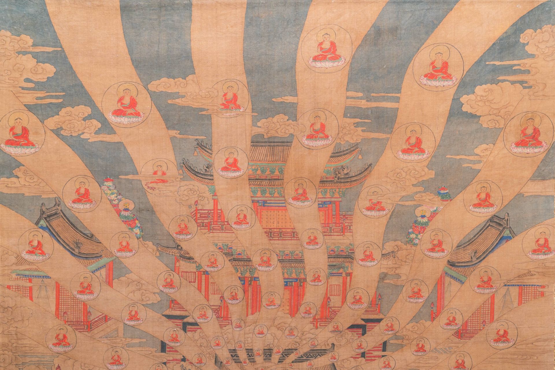 Chinese school: 'The 33-headed Avalokitesvara', ink and colour on silk, 19/20th C. - Image 9 of 72