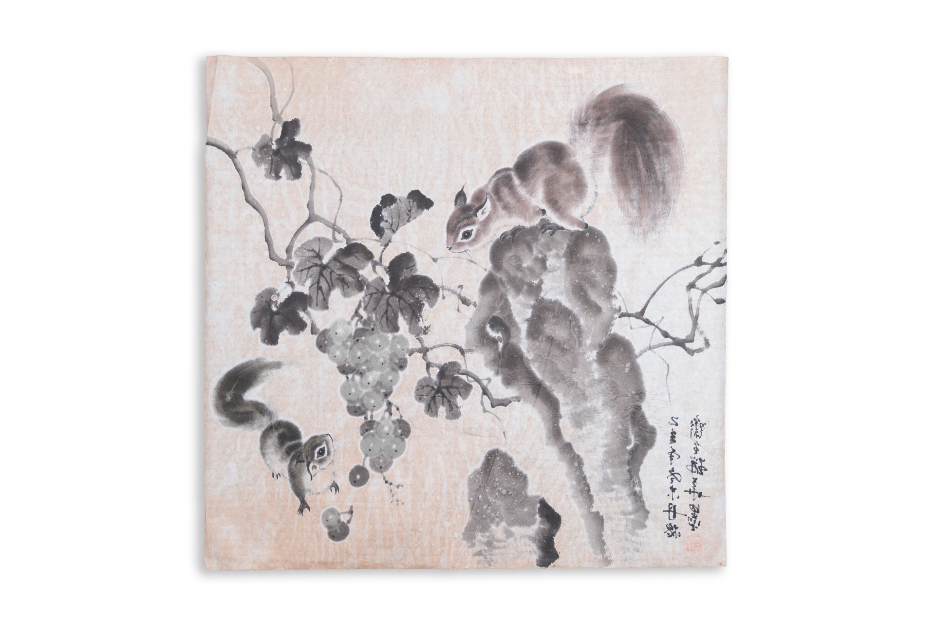 Liu Ruihua åŠ‰ç‘žè¯ (1971): 'Squirrels and grapes', ink and colour on paper, dated 1995 and Jiang Y - Image 16 of 17