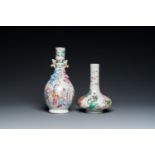 A Chinese famille rose '18 Luohan' bottle vase and a famille verte vase, Kangxi mark, 19th C.