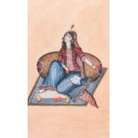 Qajar school, miniature: 'Resting lady', 19th C.