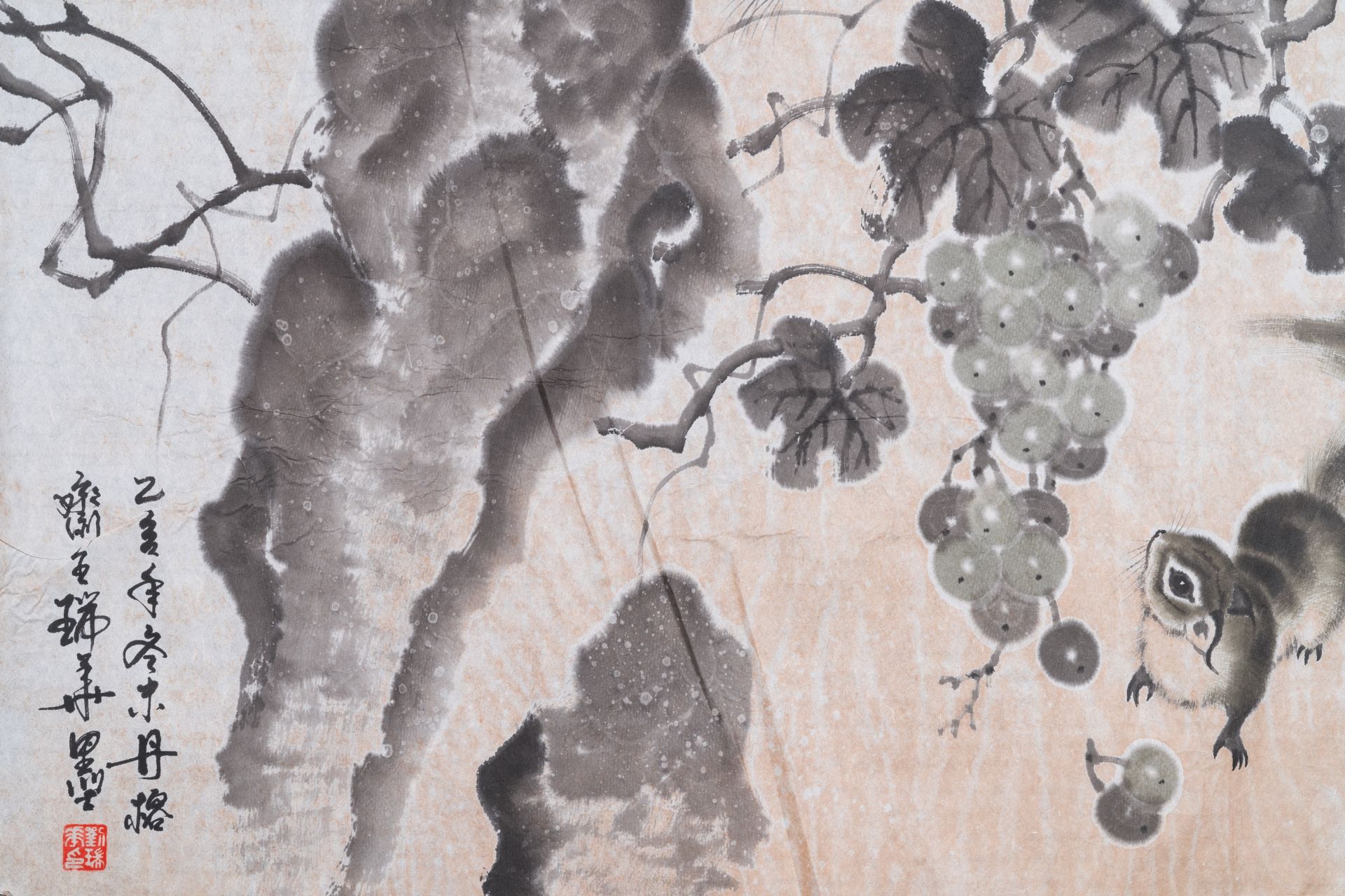 Liu Ruihua åŠ‰ç‘žè¯ (1971): 'Squirrels and grapes', ink and colour on paper, dated 1995 and Jiang Y - Image 15 of 17