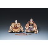 Two Japanese Gofun samurai dolls, Edo/Meiji, 19th C.