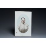 A Chinese grisaille plaque with a female's portrait, Zhu Shouzhi æœ±å—ä¹‹ seal mark, 20th C.