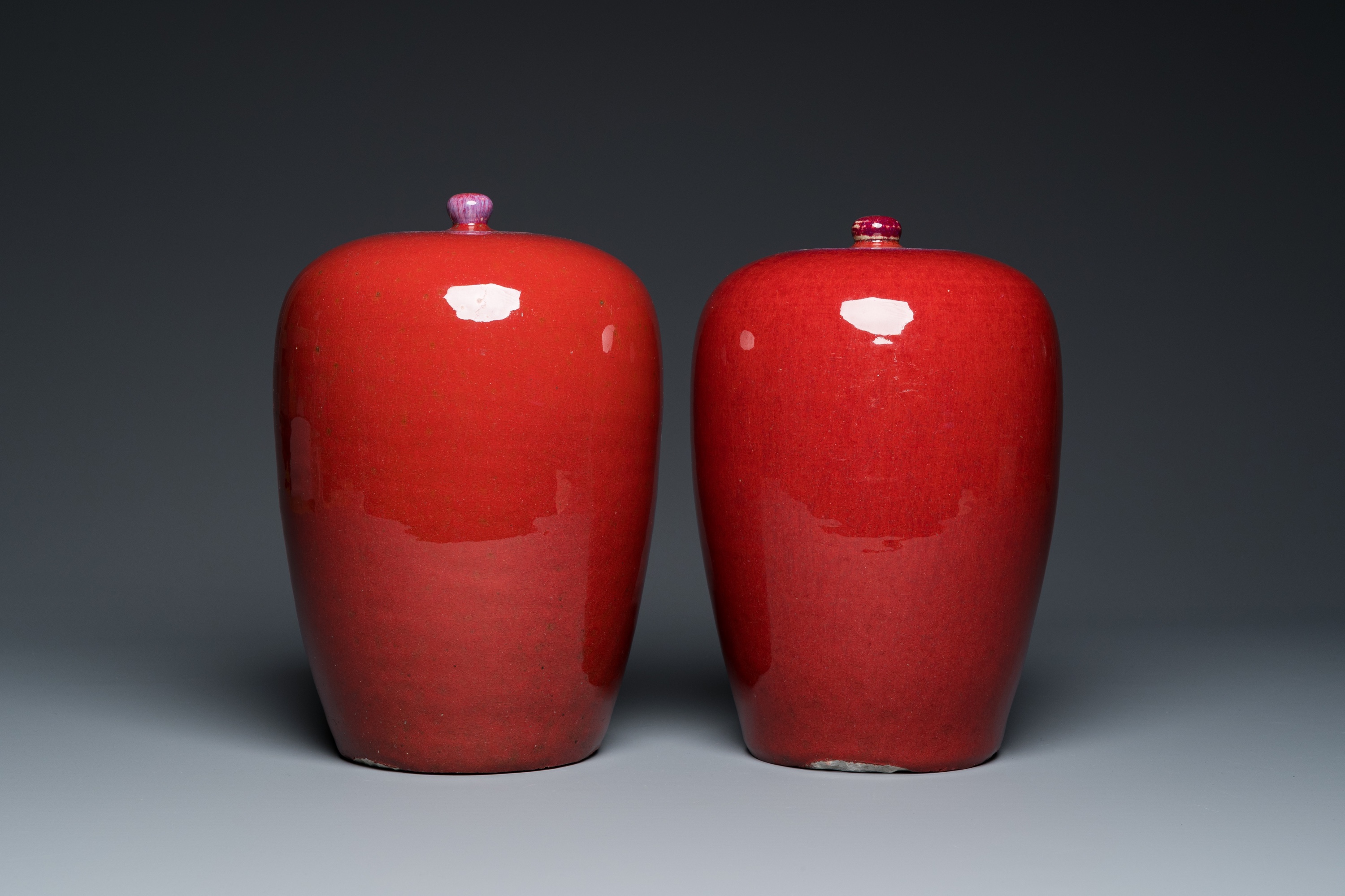 A pair of Chinese sang-de-boeuf-glazed covered jars, 19th C. - Image 6 of 8