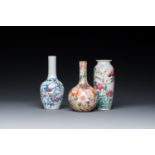 Three Chinese famille rose and blue, white and copper-red vases, 19/20th C.