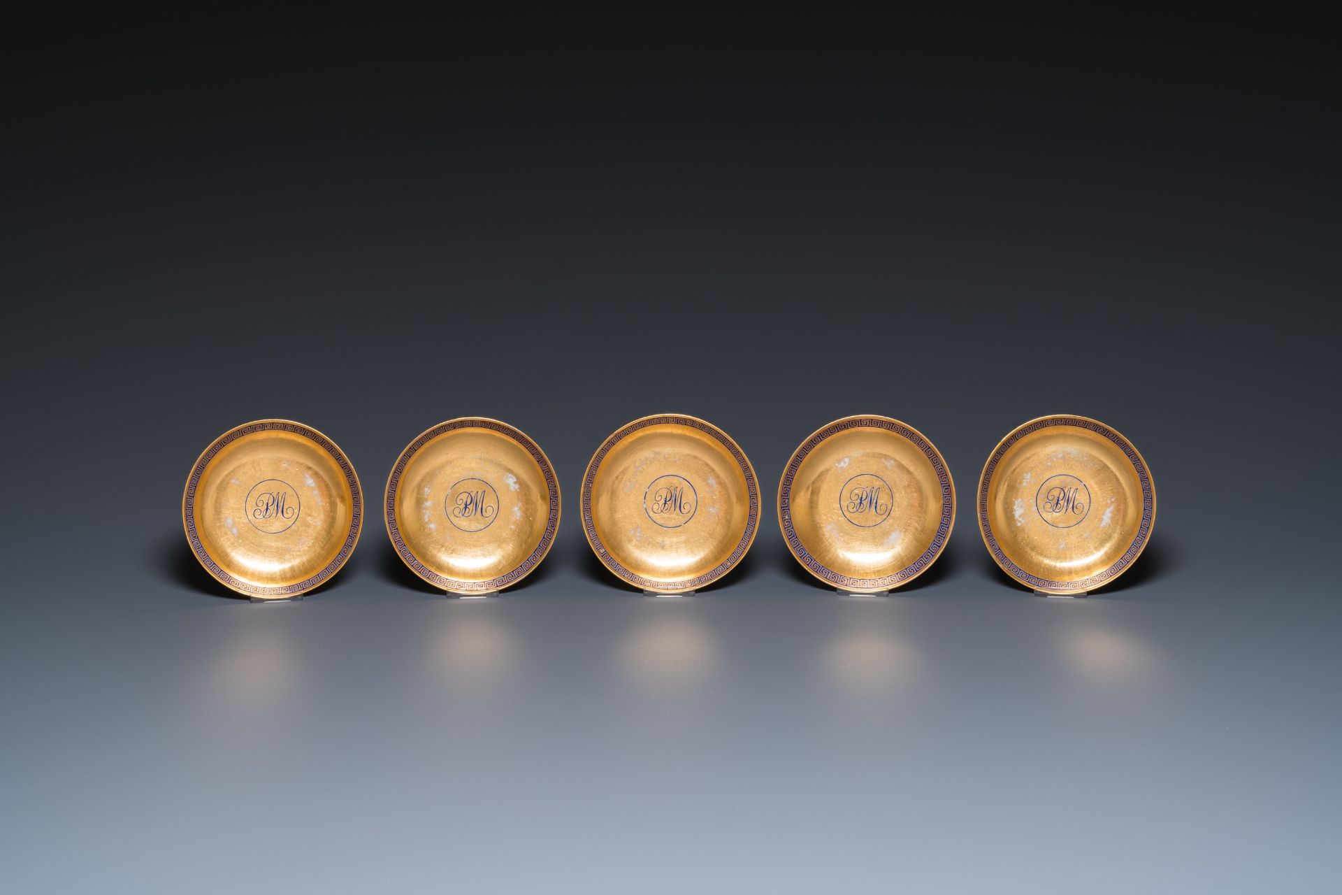 Ten rare Chinese PM-monogrammed gilt-ground cups and saucers, Yongzheng/Qianlong - Image 3 of 17