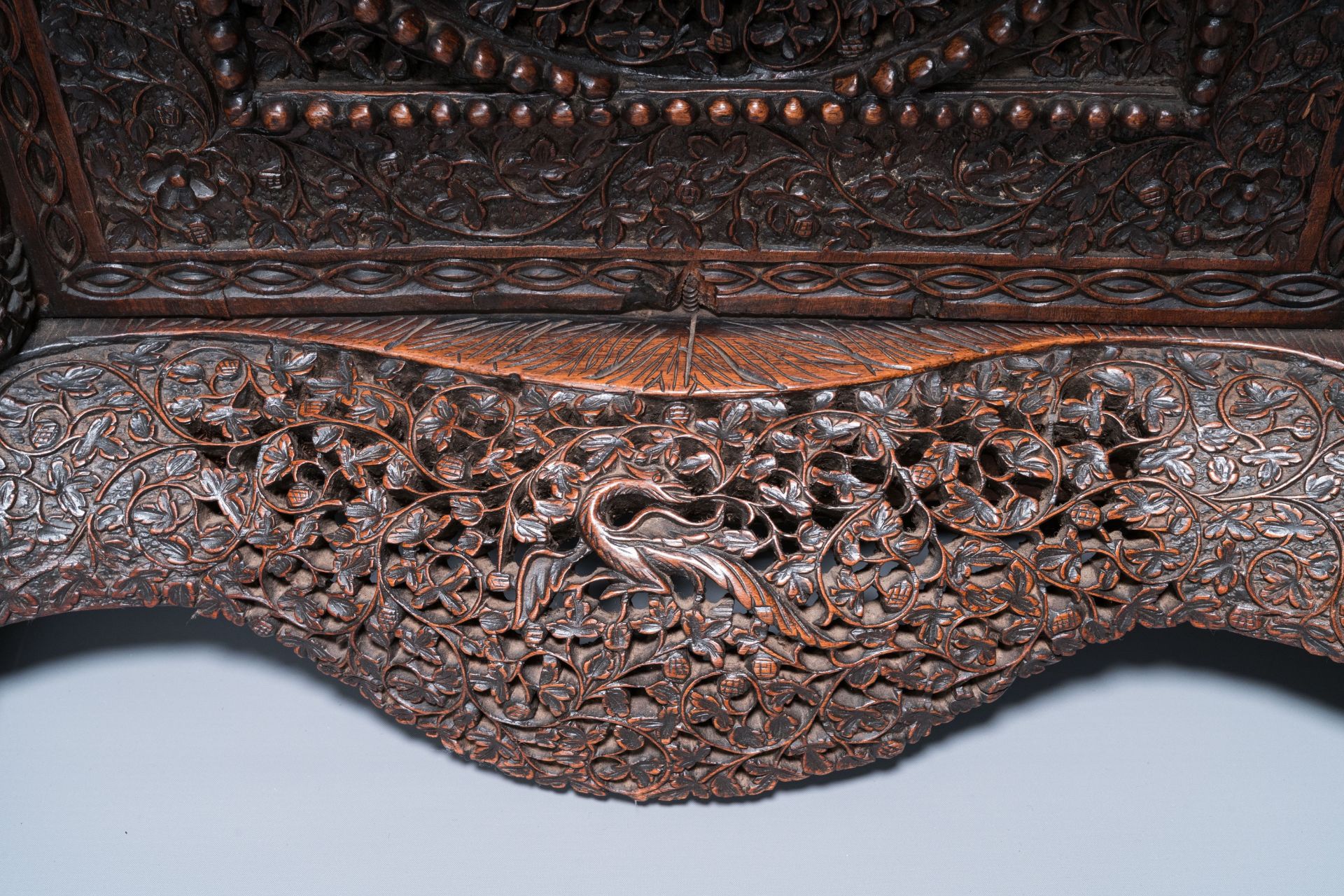 A colonial Anglo-Indian reticulated wooden desk with hidden compartment, 19th C. - Image 17 of 24