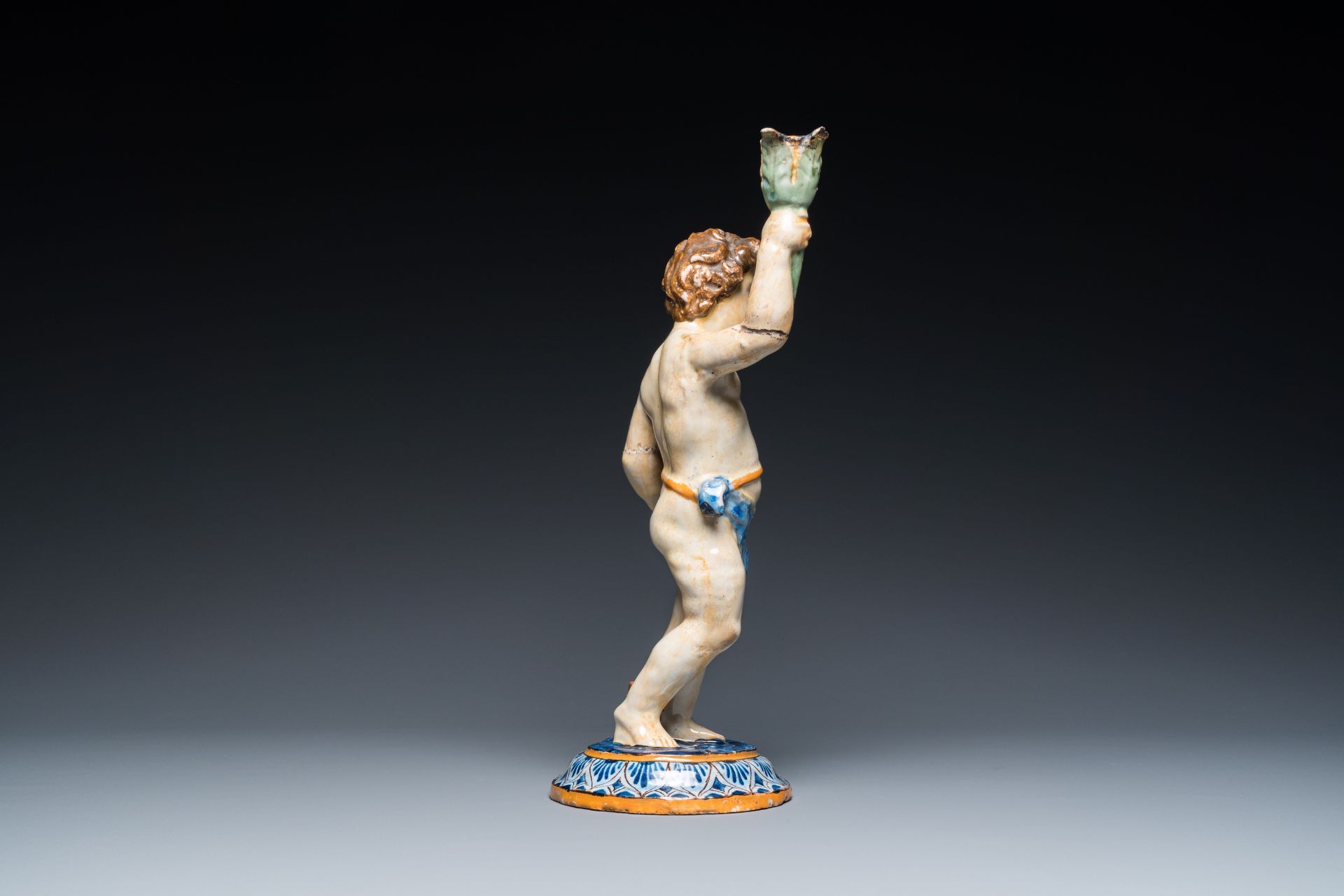 A polychrome pottery sculpture of a standing young man, Spain or France, 18/19th C. - Image 5 of 7