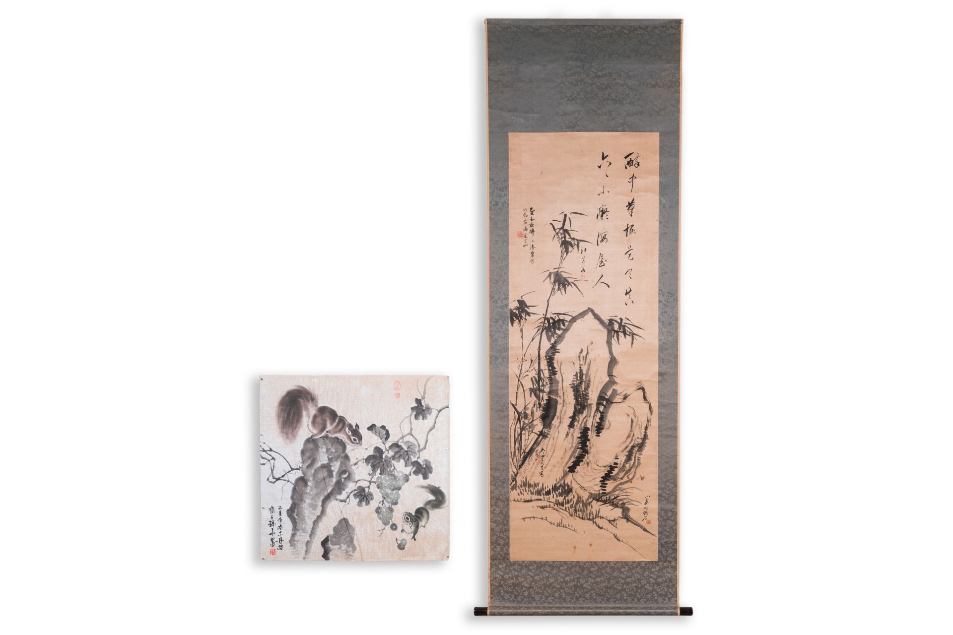 Liu Ruihua åŠ‰ç‘žè¯ (1971): 'Squirrels and grapes', ink and colour on paper, dated 1995 and Jiang Y