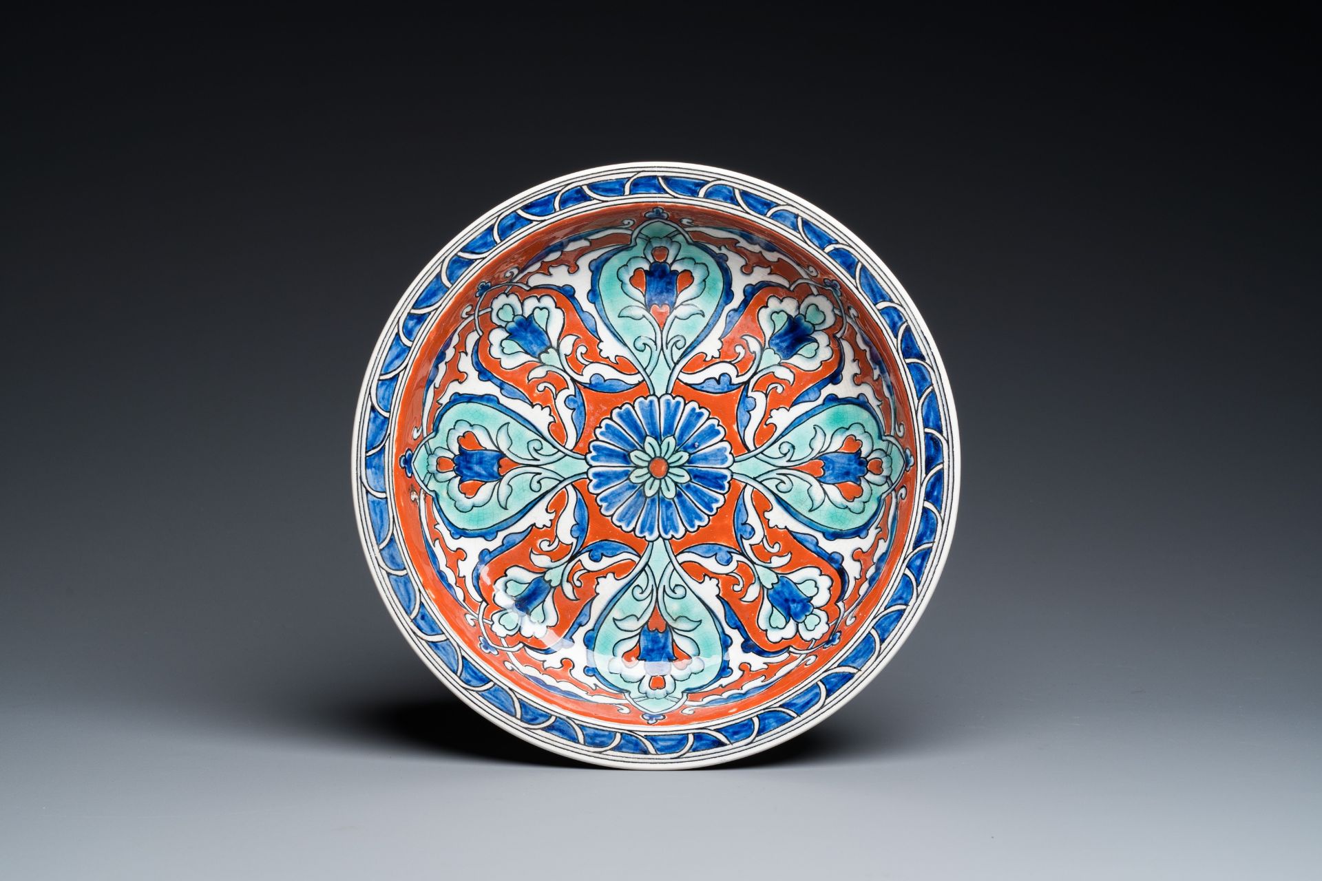 A large Iznik-style vase and a dish, Boch Freres Keramis and Nimy, 1st half 20th C. - Image 2 of 9