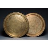 Two large Islamic Mamluk-style brass dishes, Egypt or Syria, 19th C.