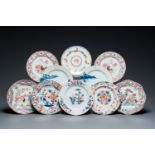 Ten Chinese blue and white, famille rose and verte plates, Kangxi and later