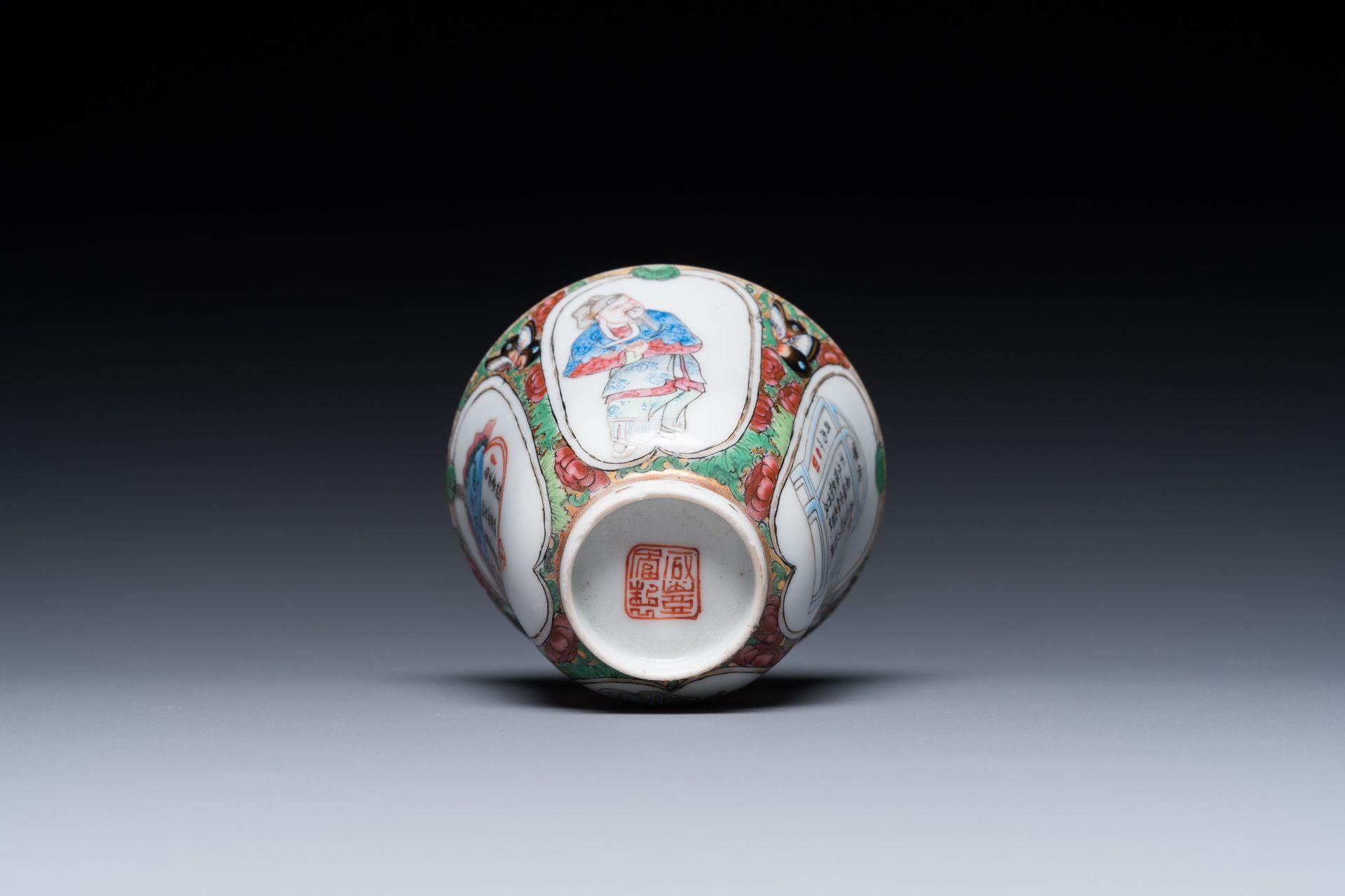A Chinese Canton famille rose 'Wu Shuang Pu' cup and saucer and a tureen and cover, 19th C. - Image 9 of 10