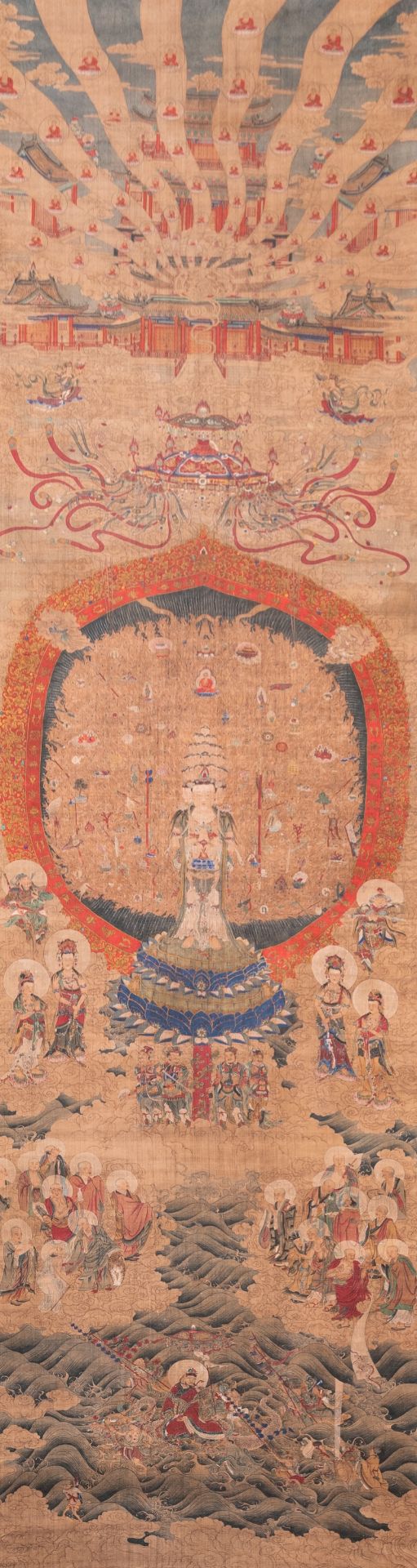 Chinese school: 'The 33-headed Avalokitesvara', ink and colour on silk, 19/20th C. - Image 2 of 72