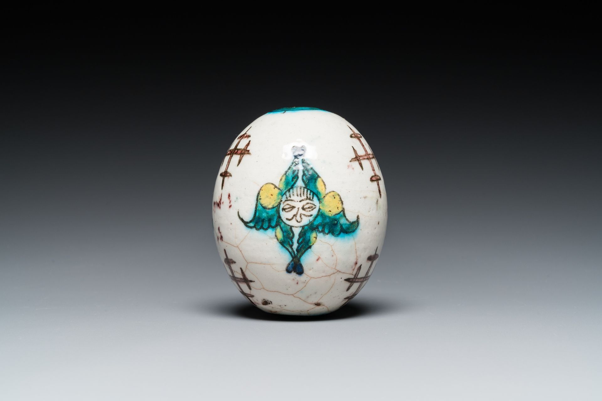 A polychrome egg-shaped hanging ornament, Kutahya, Turkey, 19th C. - Image 2 of 7