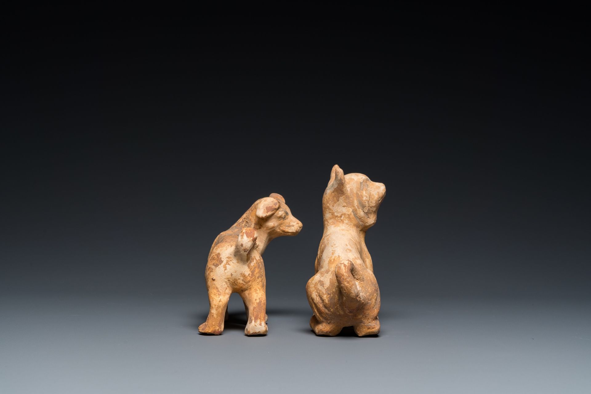 Two Chinese 'mingqi' painted pottery models of dogs, Han - Image 5 of 7