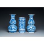 Three Chinese blue and white vases, 19th C.