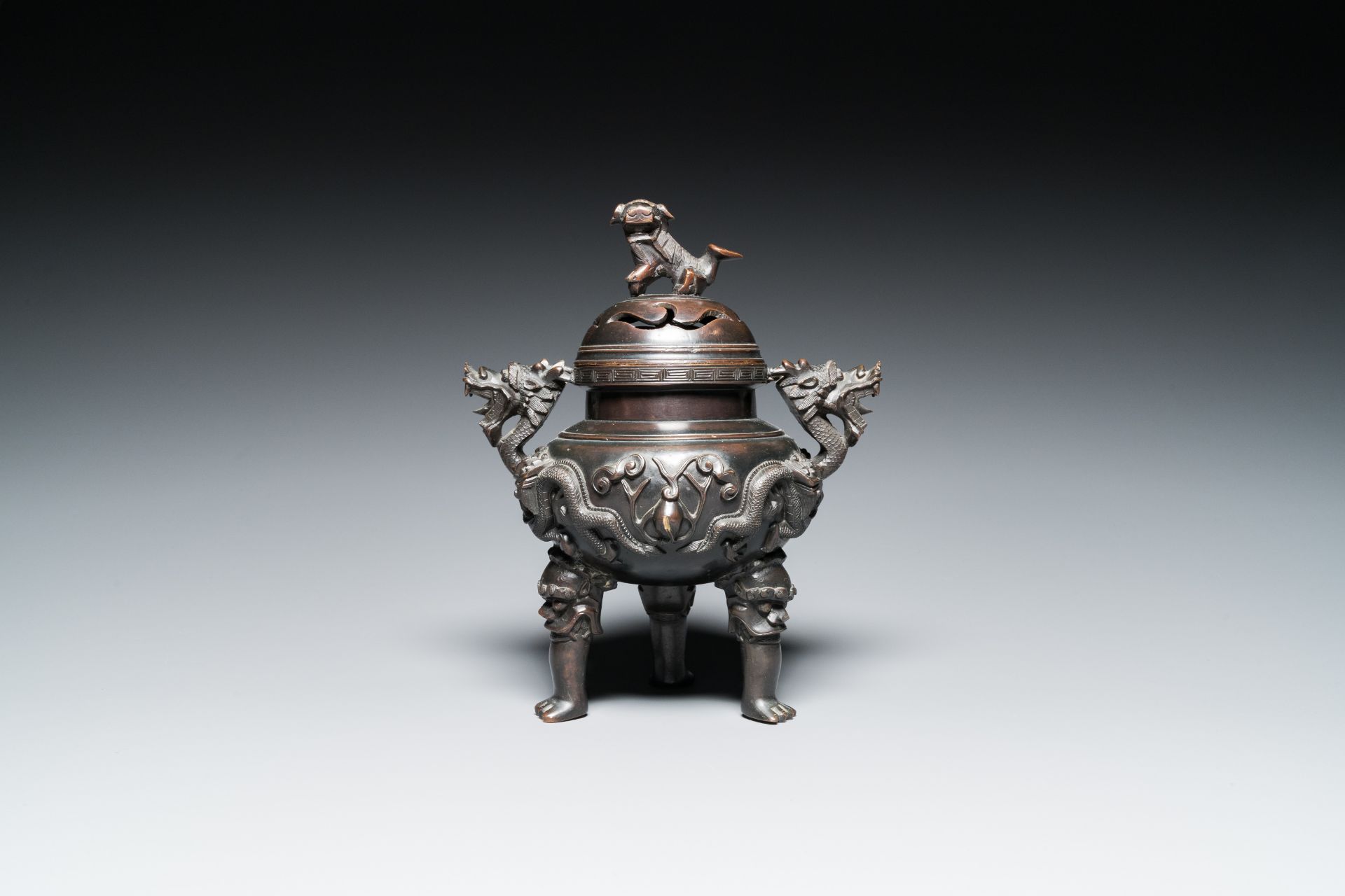 A Chinese bronze censer and cover, Xuande mark, 19th C.