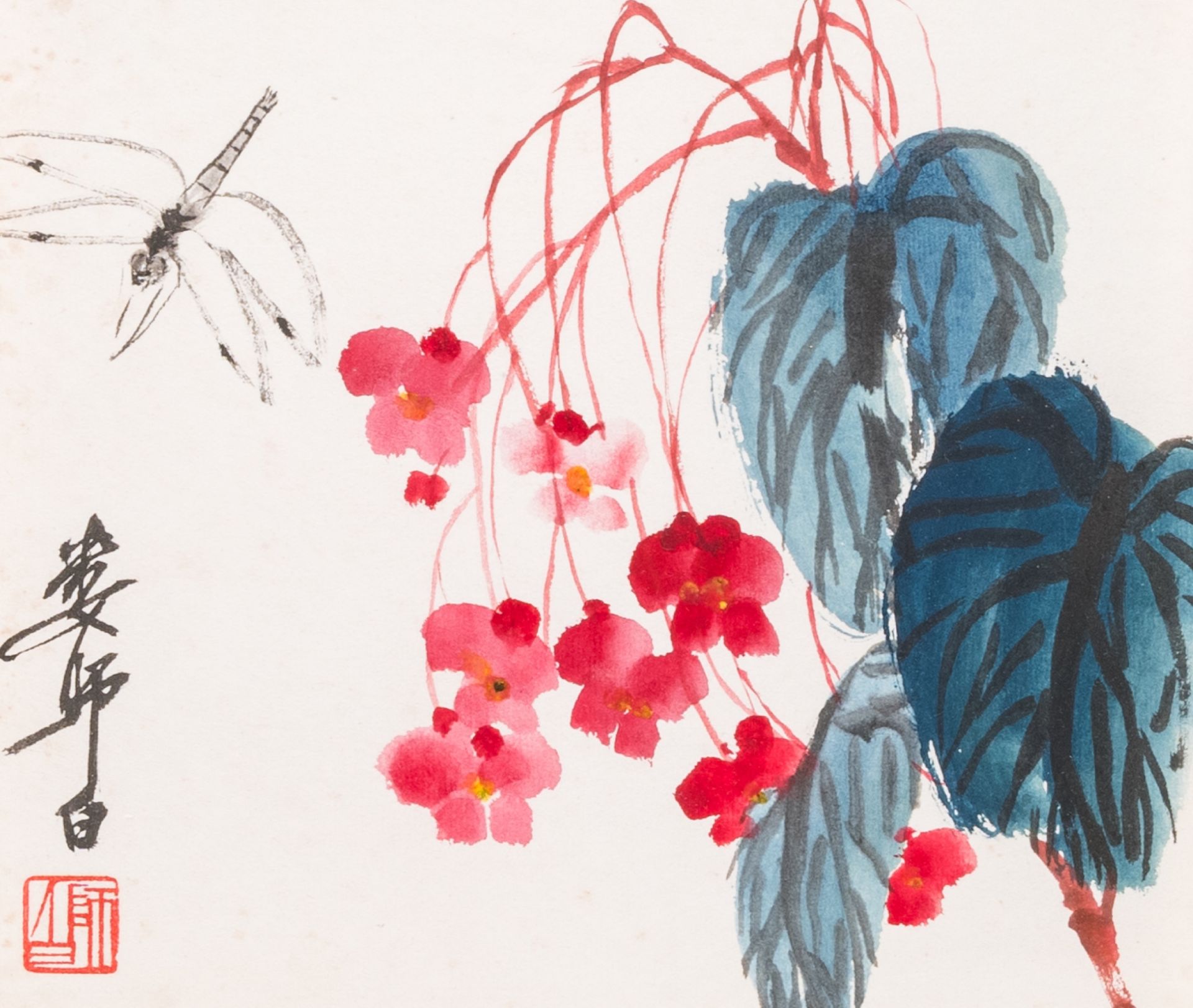 Lou Shibai å©å¸«ç™½ (1918-2010): 'Dragonfly and flowers' and Qi Gong å•ŸåŠŸ (1912-2005): 'Calligrap - Image 3 of 10
