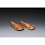 A pair of carnelian-mounted gilt silver slippers, Uzbekistan, 19th C.