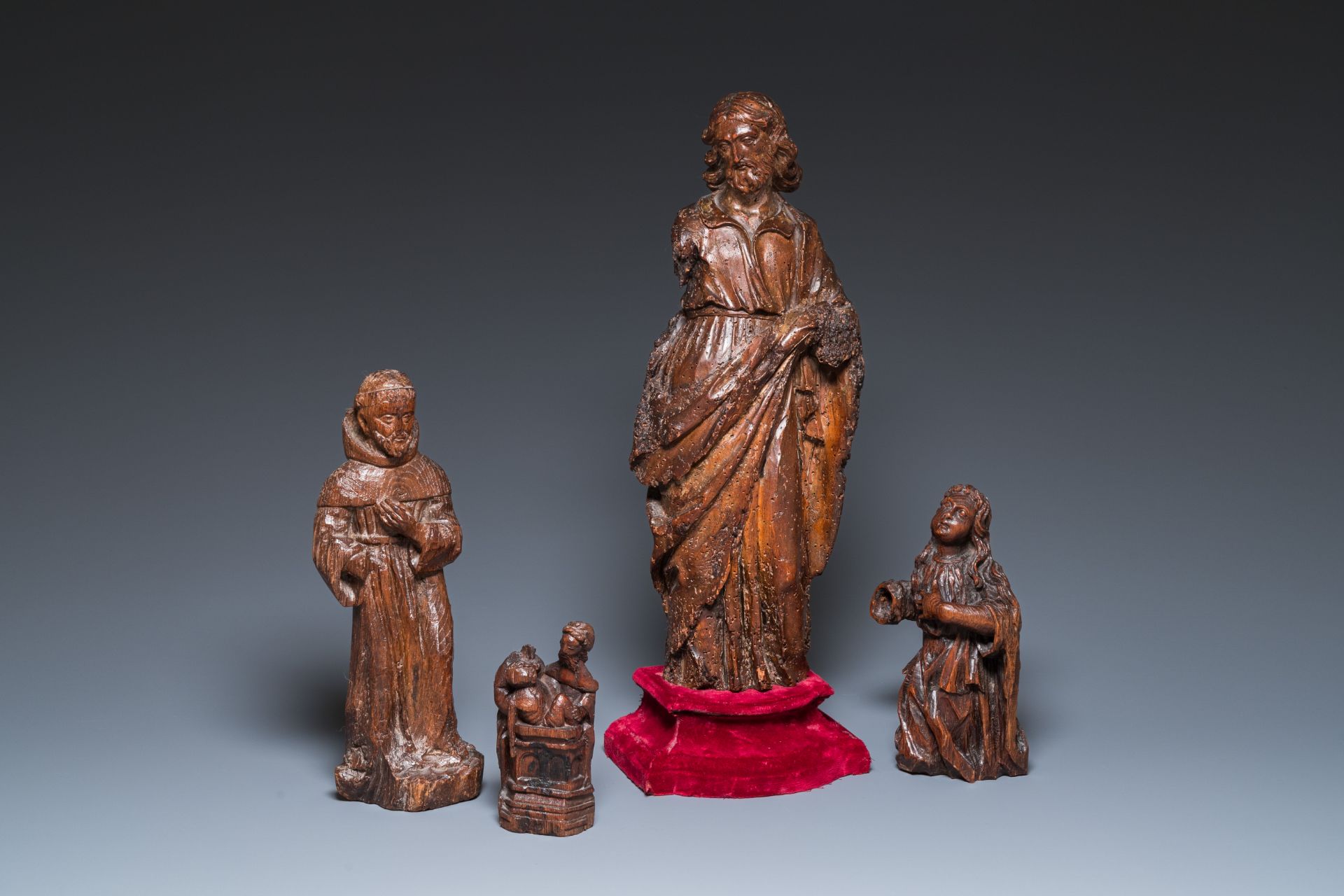 Four various religious wood sculptures, 16/17th C.