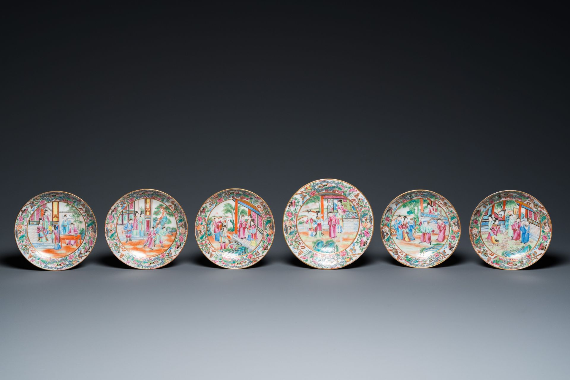 A Chinese Canton famille rose 24-piece tea service, 19th C. - Image 4 of 16