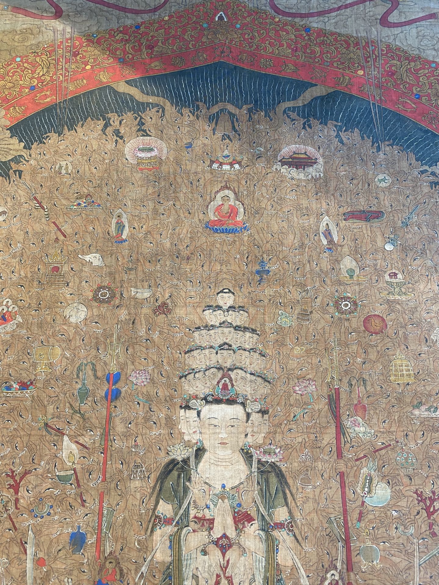 Chinese school: 'The 33-headed Avalokitesvara', ink and colour on silk, 19/20th C. - Image 42 of 72