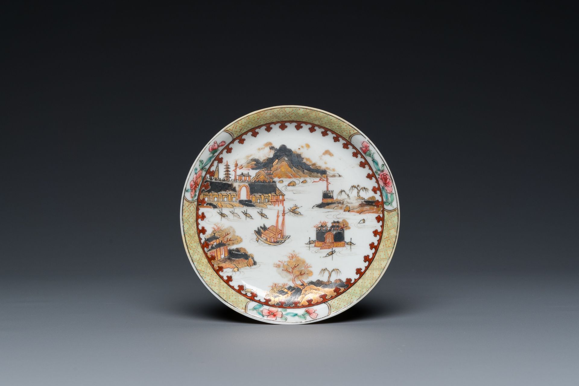 A rare Chinese famille rose 'harbour view' cup and saucer, Yongzheng - Image 2 of 9