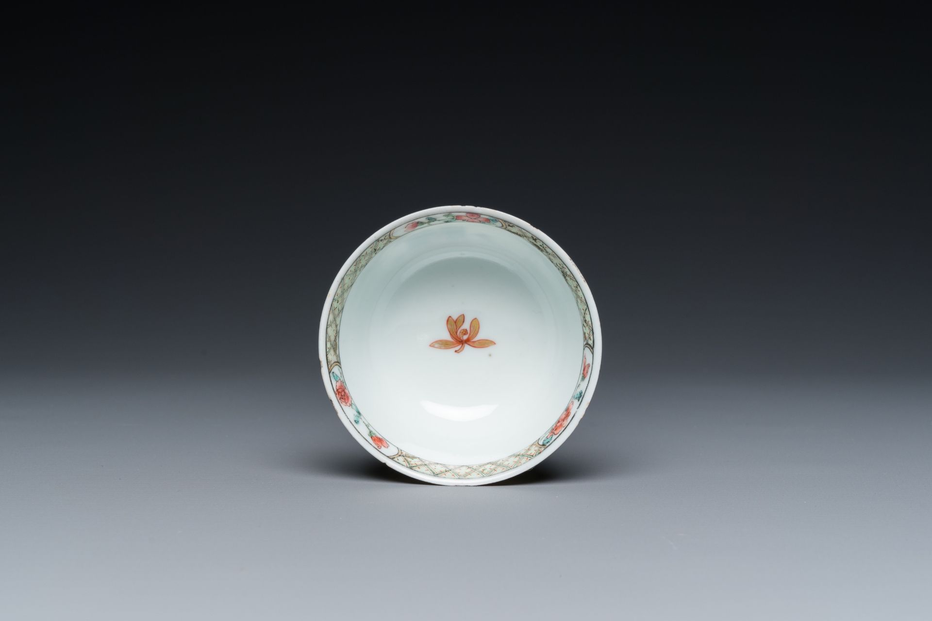 A rare Chinese famille rose 'harbour view' cup and saucer, Yongzheng - Image 8 of 9