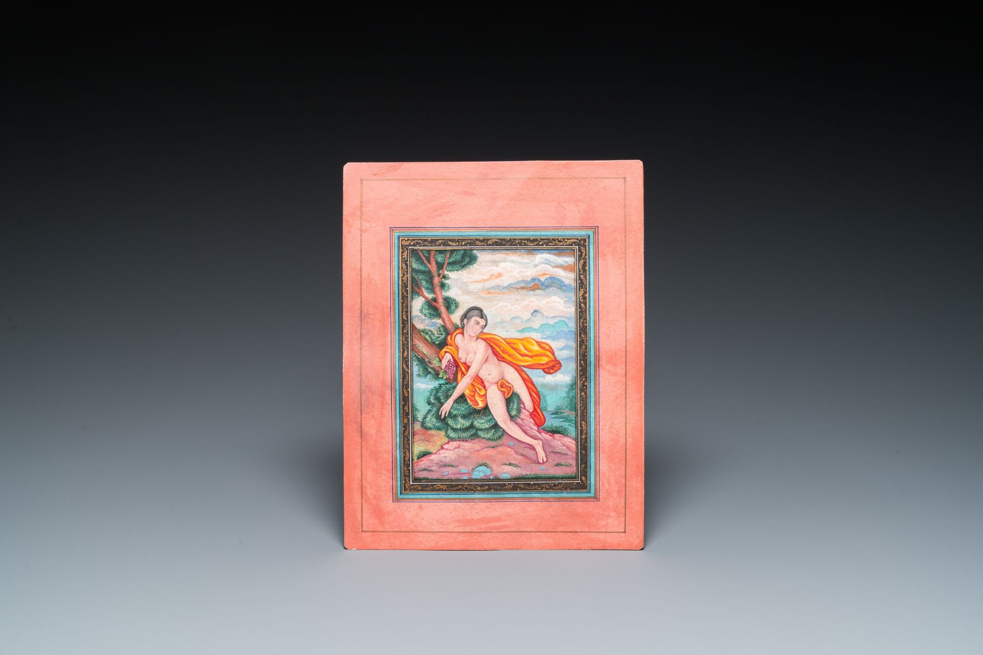 Qajar school, miniature: 'Portrait of a naked lady representing fertility and the woman as the sourc - Image 2 of 3