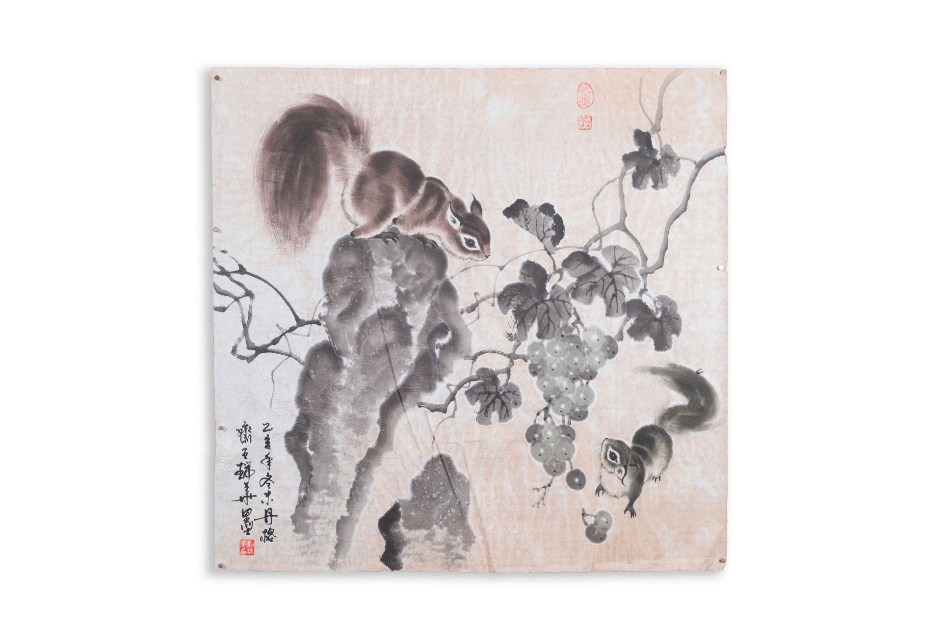 Liu Ruihua åŠ‰ç‘žè¯ (1971): 'Squirrels and grapes', ink and colour on paper, dated 1995 and Jiang Y - Image 12 of 17
