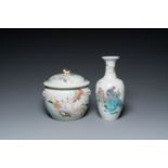 A Chinese doucai vase and a qianjiang cai bowl and cover, 19/20th C.