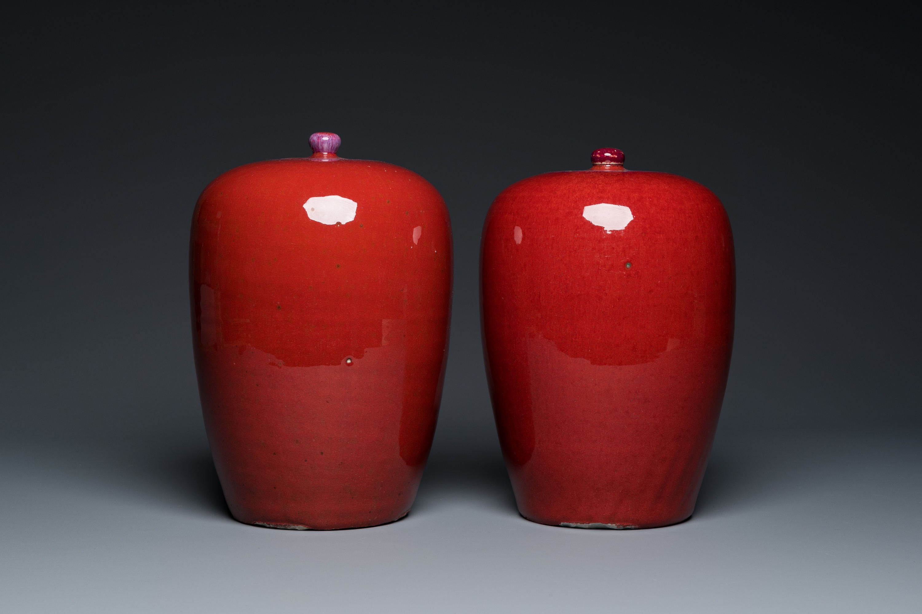 A pair of Chinese sang-de-boeuf-glazed covered jars, 19th C. - Image 3 of 8