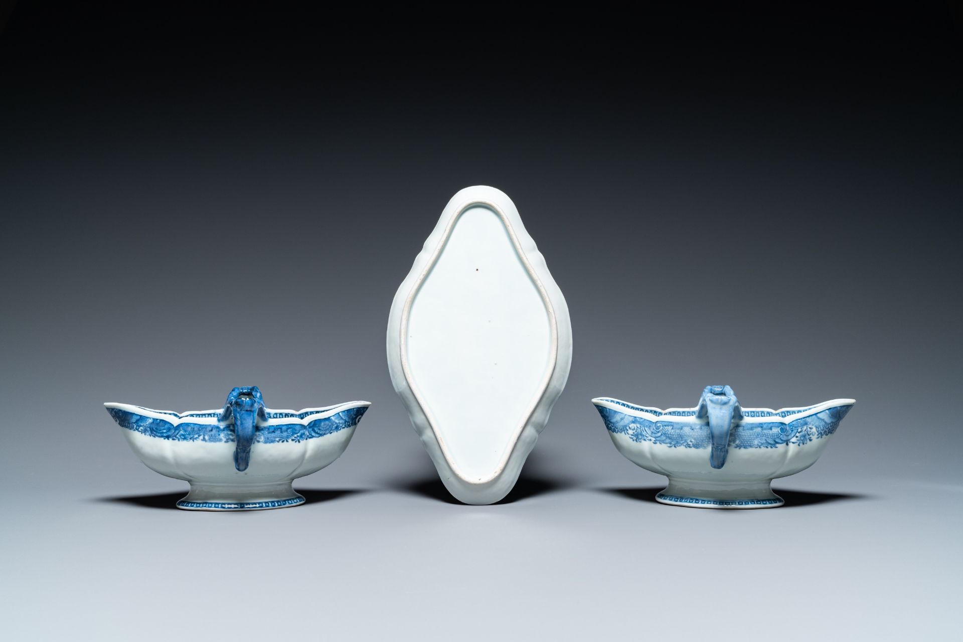 A Chinese blue and white 53-piece service, Qianlong - Image 9 of 19