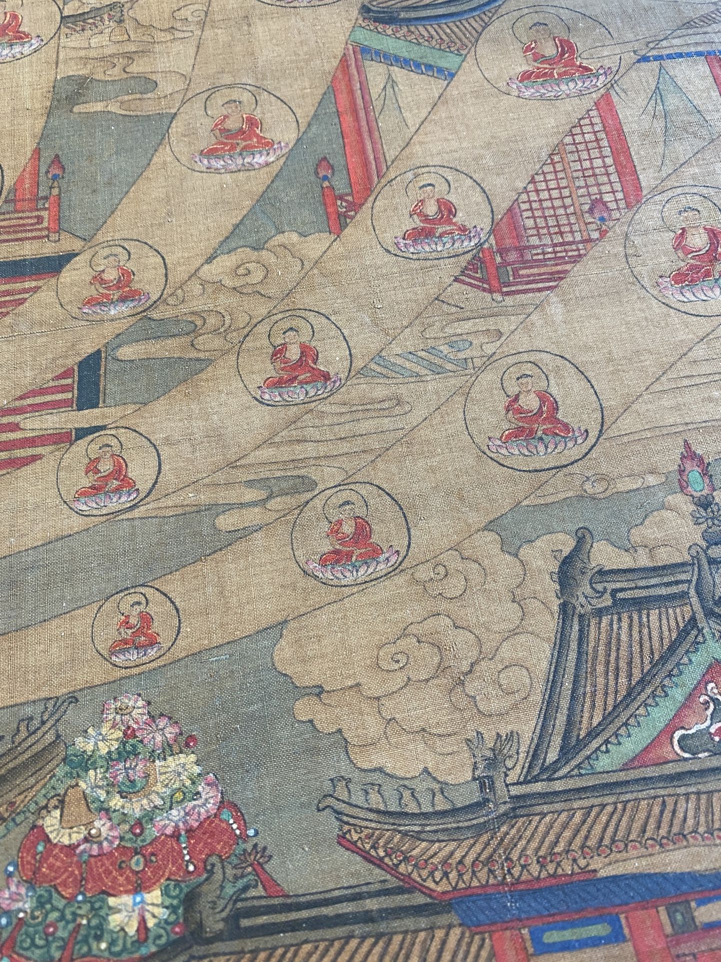 Chinese school: 'The 33-headed Avalokitesvara', ink and colour on silk, 19/20th C. - Image 36 of 72
