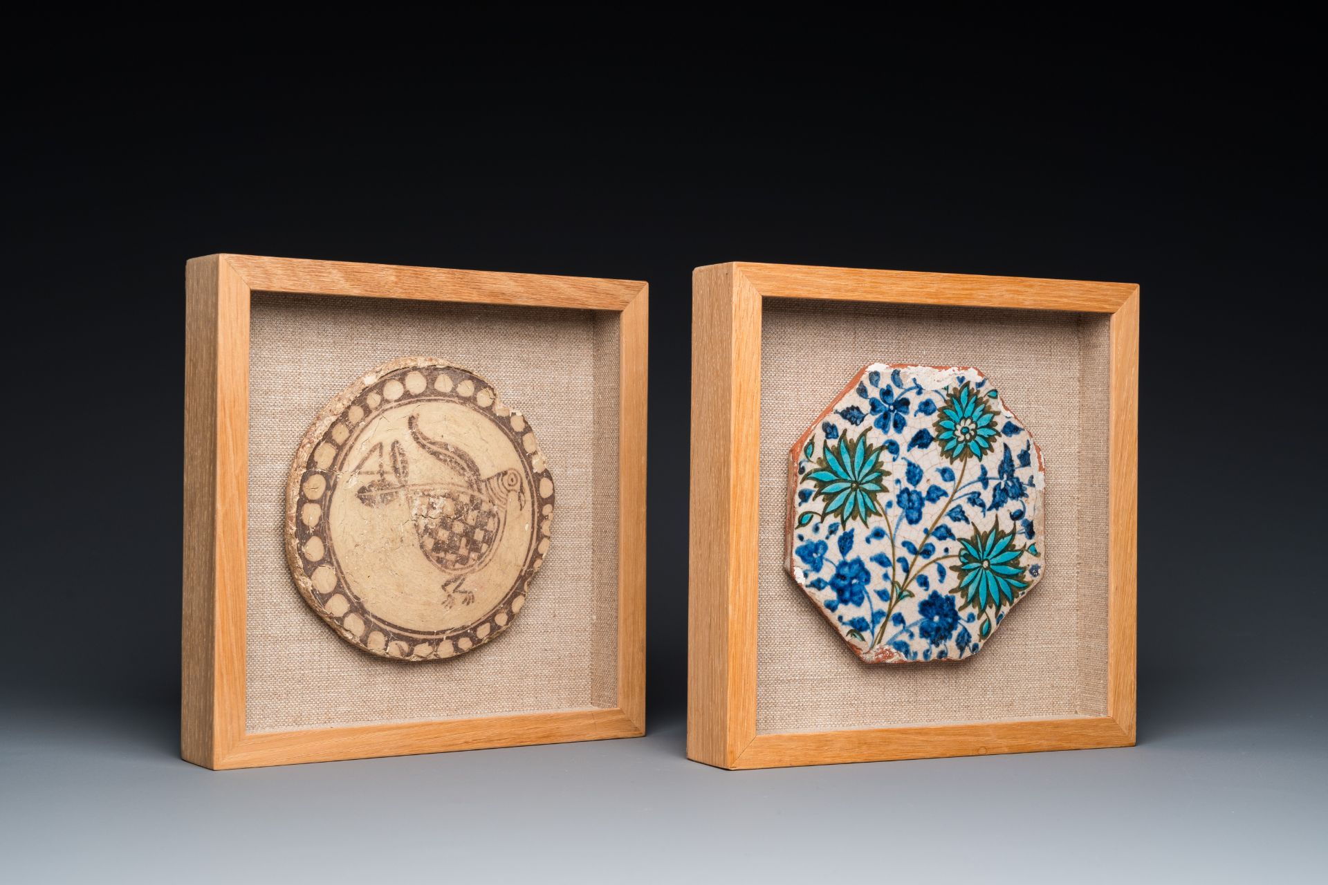 An octagonal Kubachi tile and a fragment of an early dish, Persia and Cyprus, 17th C. and ca. 6th C.