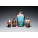 Four Japanese cloisonne vases, Meiji, 19/20th C.