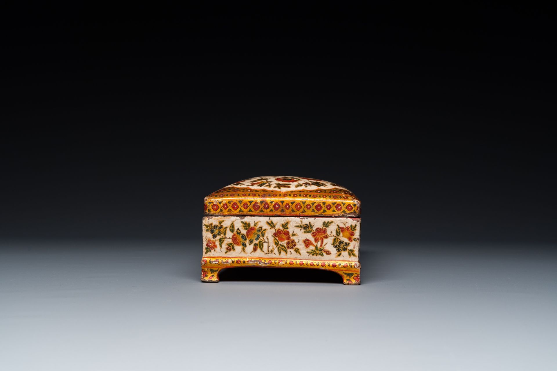 A rectangular lacquered wood writing box, Kashmir, India, 19th C. - Image 7 of 11