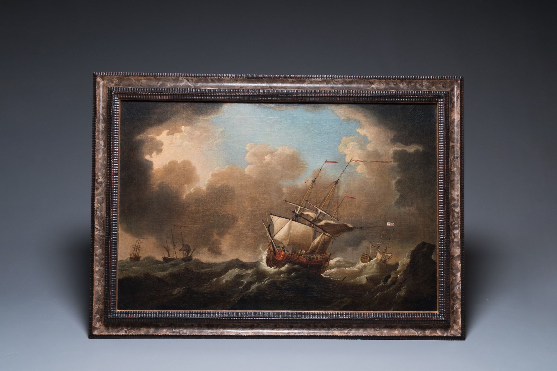 Follower of Willem van de Velde (1633-1707): 'Marine view with four British ships at sea', oil on ca - Bild 2 aus 7