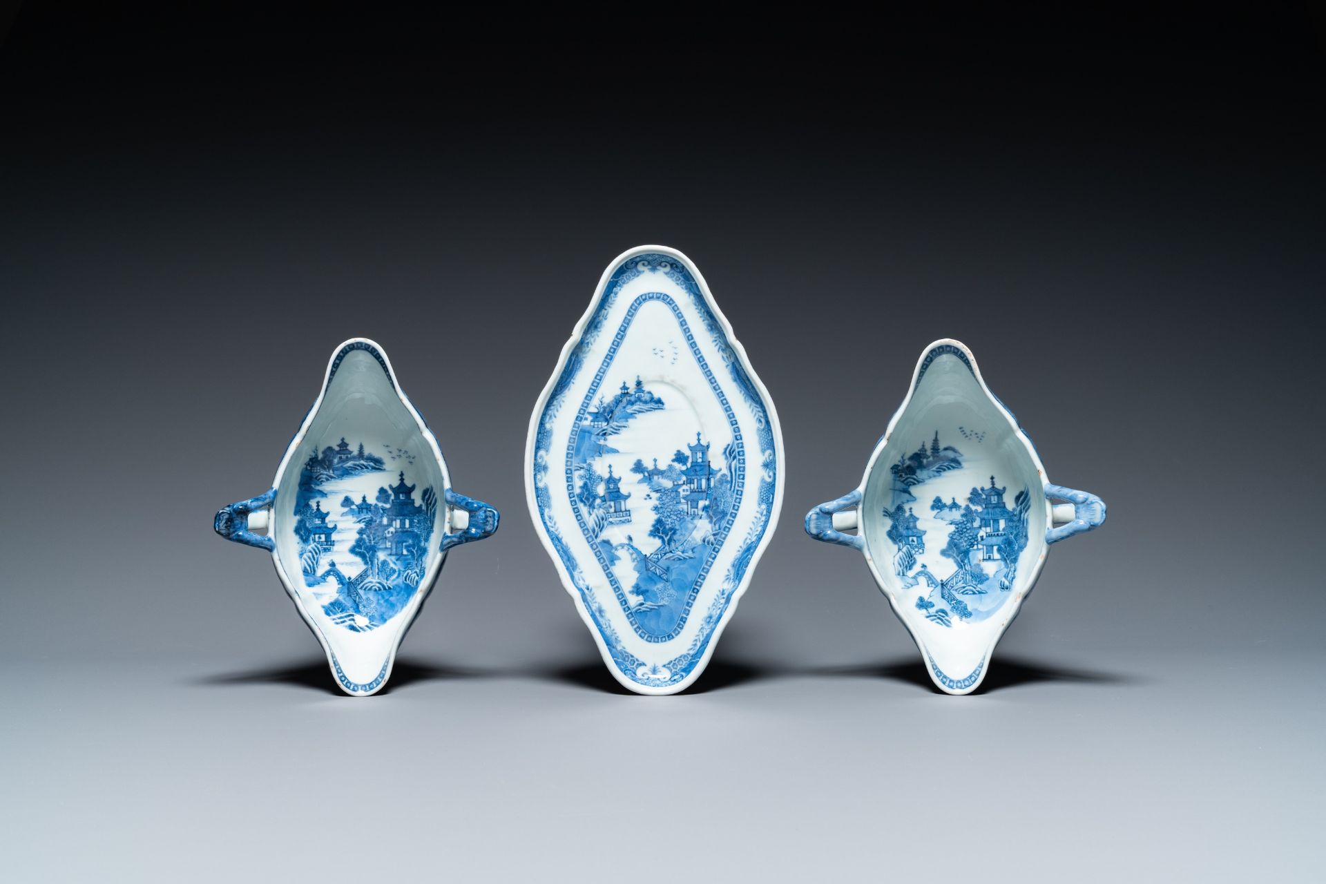 A Chinese blue and white 53-piece service, Qianlong - Image 8 of 19