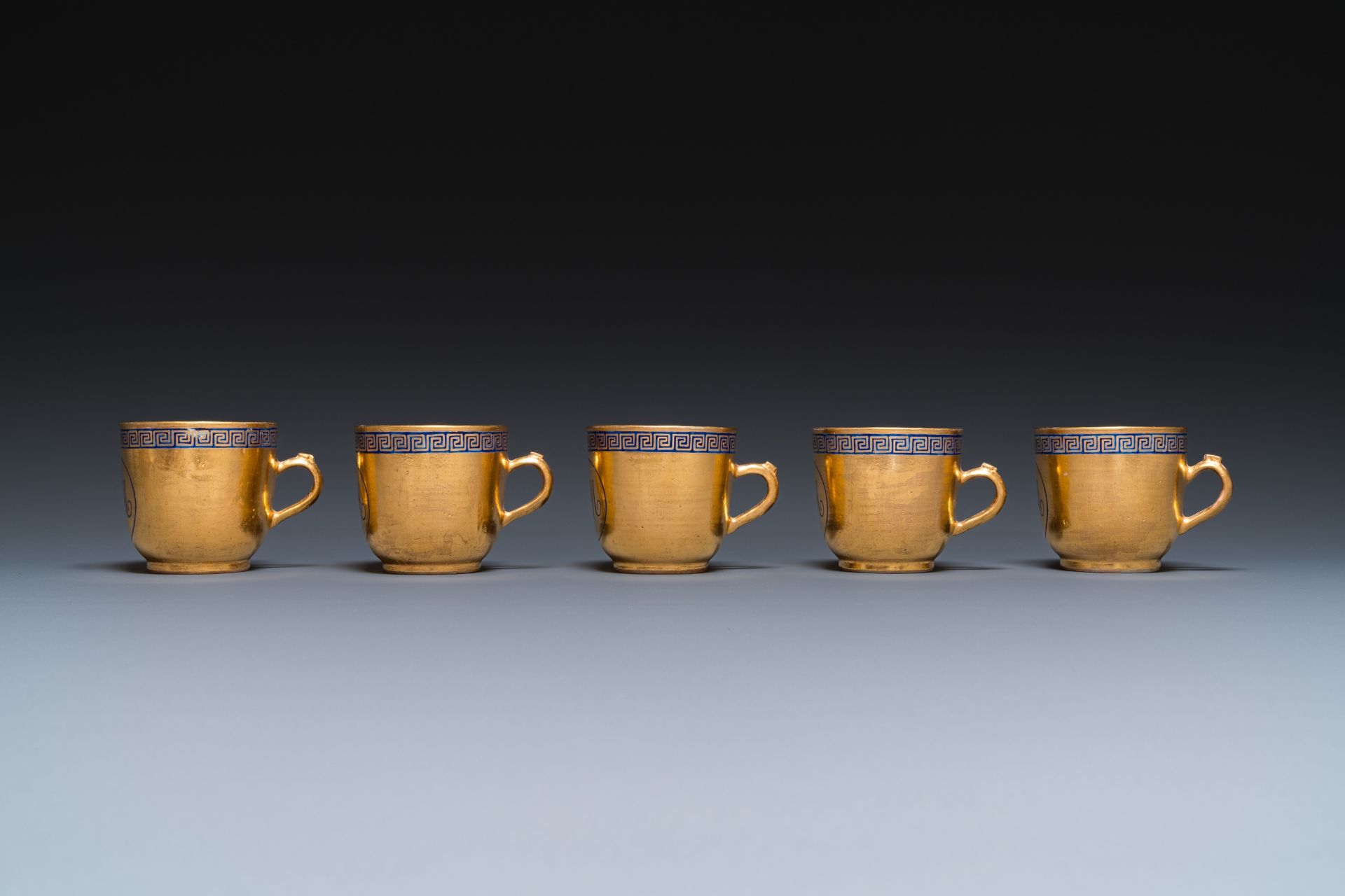 Ten rare Chinese PM-monogrammed gilt-ground cups and saucers, Yongzheng/Qianlong - Image 8 of 17